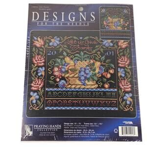 Counted Cross Stitch Kit Give Thanks Floral Fruit Basket Black Aida Designs